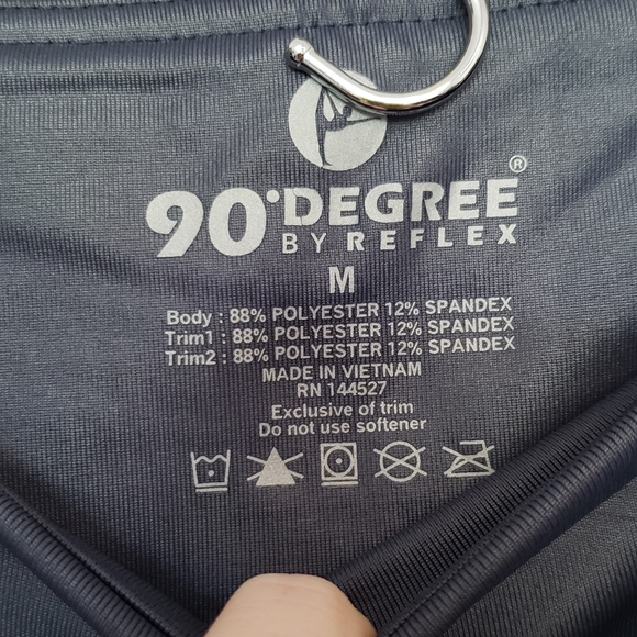 90 Degree Blue Grey Mesh Cut Out Ankle Yoga Pants - Picture 7 of 7